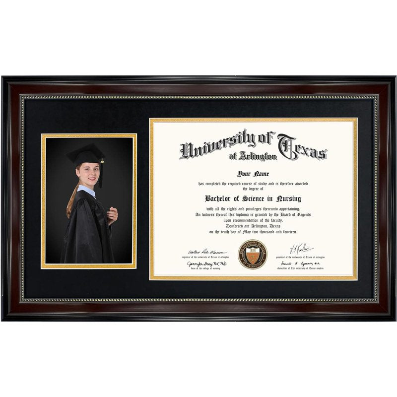 Graduation Certificate & Photo Frame 8.5x11 & 5x7 Red Wood Grain Finish