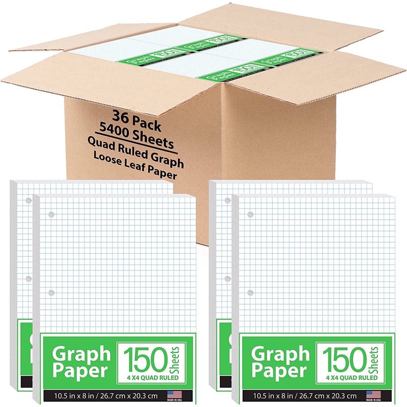 Quad Ruled Graph Paper Sheets Bulk Pack for School Office Art - 10.5 x 8, 4x4 Squares