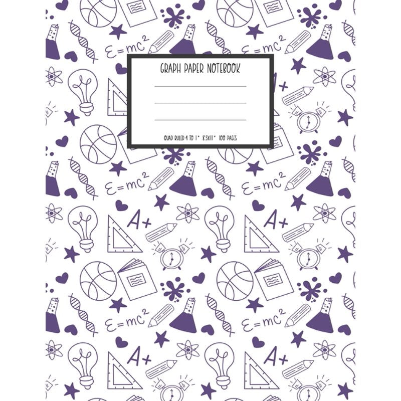 Graph Paper Notebook 1/2 Inch Squares for Kids - Purple & White, 8.5x11 Paperback
