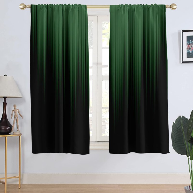 Modern Ombre Green and Black Window Curtain Set - 2 Panels, 42x63 Inches
