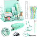 Green Desk Organizer Office Supplies Set with Stapler Pen Holder and Accessories