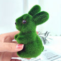 Green Flocked Moss Easter Bunny Sculpture - Resin Spring Home Decor, 4 Inch