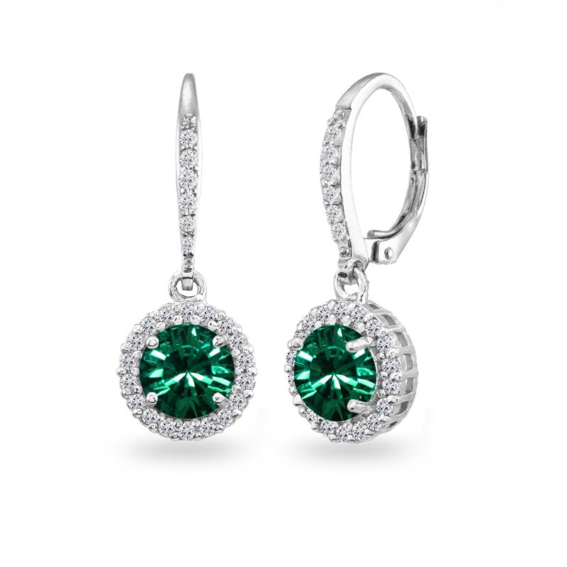 Sterling Silver Green Swarovski Crystal Drop Earrings with Halo Design