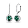 Sterling Silver Green Swarovski Crystal Drop Earrings with Halo Design