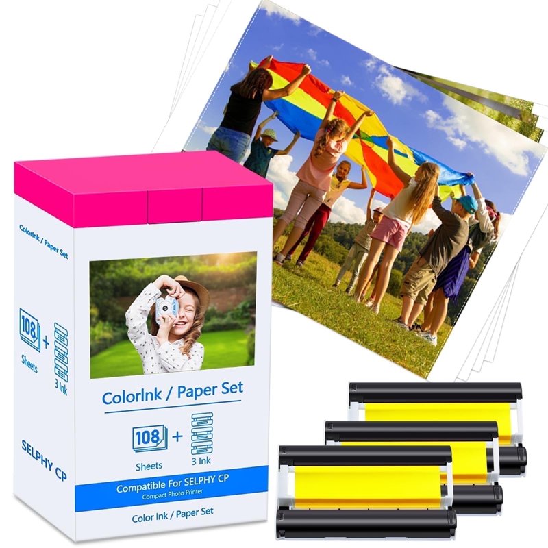 Photo Paper and Ink Set for Canon Selphy CP1500 - 108 Sheets & 3 Ink Cartridges