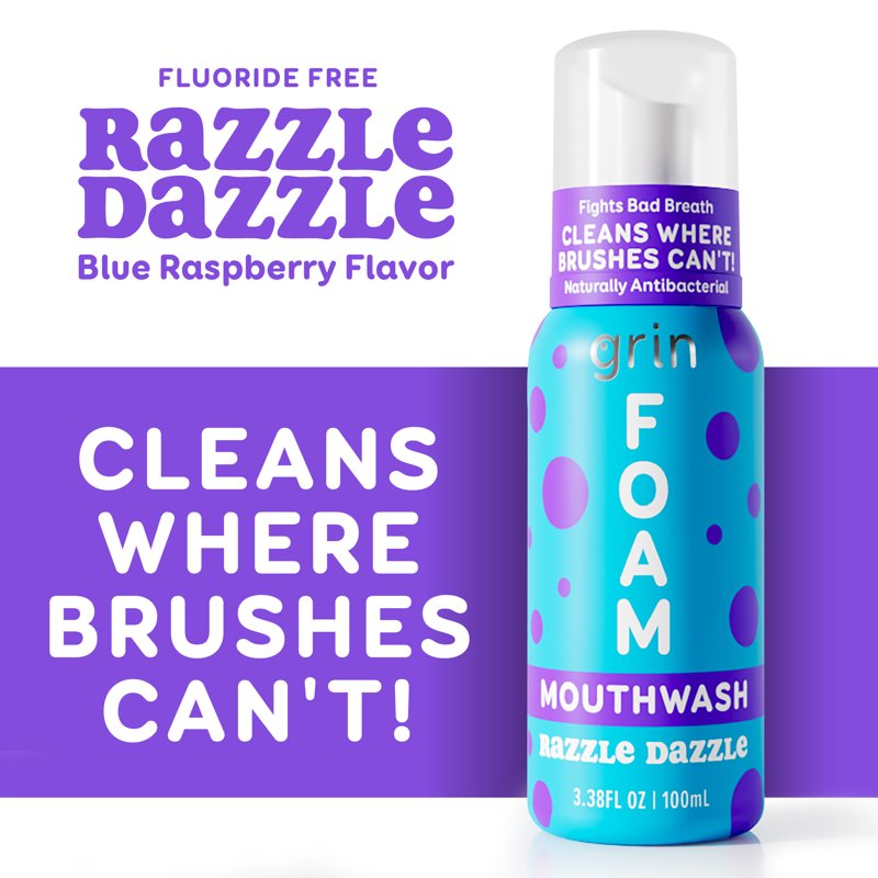 Kids Foaming Mouthwash Fluoride Free Razzle Dazzle Blue Raspberry 3.38 fl oz
