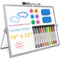 Magnetic Dry Erase Whiteboard with Stand - Double-Sided 16x12 Inch, Includes Markers & Erasers