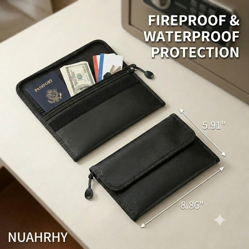 Fireproof Document Bag Set - Waterproof & Fire-Resistant Storage for Cash, Passports & Valuables, 2 Pieces