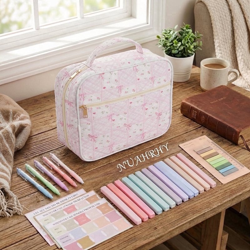 Large Quilted Bible Cover Case with Handle & Study Kit - Multiple Colors