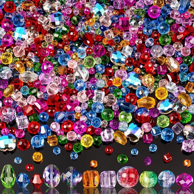 Multicolor Glass Beads for Jewelry Making - 636 Pcs Crystal Loose Beads Set
