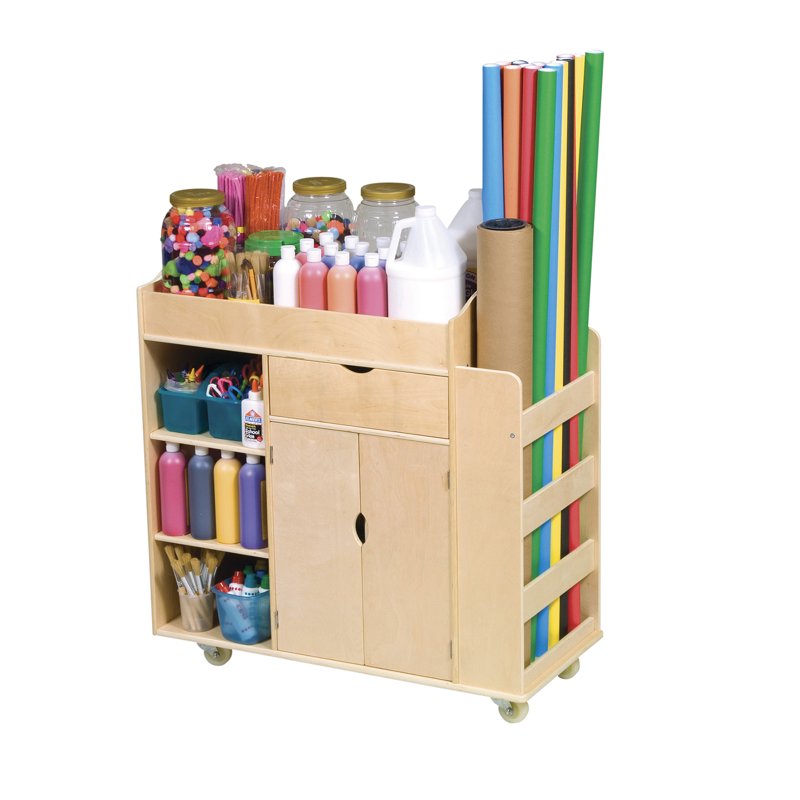 Mobile Art Supply Storage Cart with Shelves and Casters - Classroom & Craft Room Organizer
