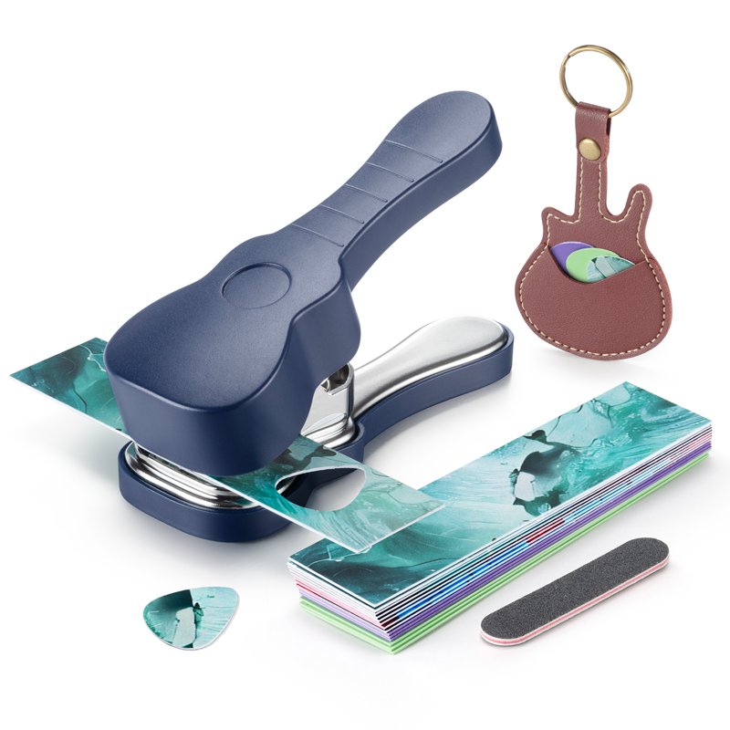 Guitar Pick Maker Kit with Leather Keychain & 15 Pick Strips - DIY Custom Picks