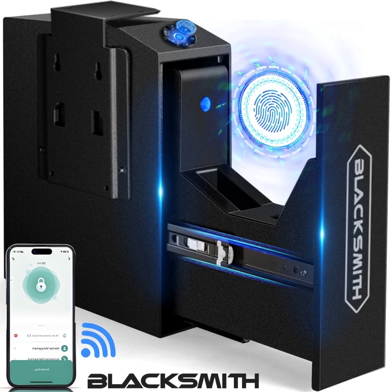 Biometric Gun Safe with App Control Wall Mount Pistol Locker Black
