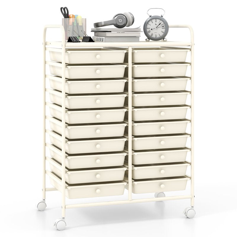 20-Drawer Rolling Storage Cart for Art Craft Organization White