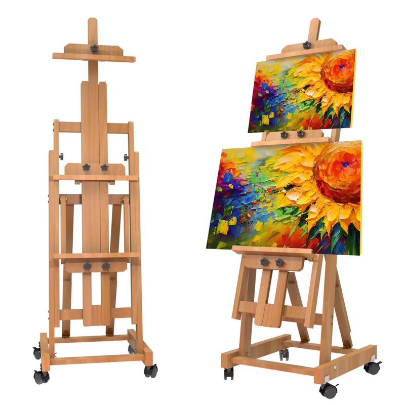 Adjustable Artist Easel for Painting - Wooden H-Frame Stand Fits Canvases Up to 77 Inches