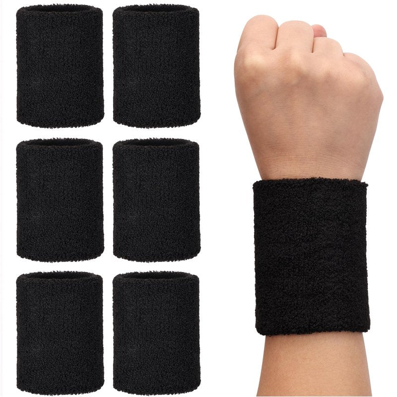 Absorbent Wrist Sweatbands for Sports & Fitness - 6 Pack Moisture-Wicking Gym Bands