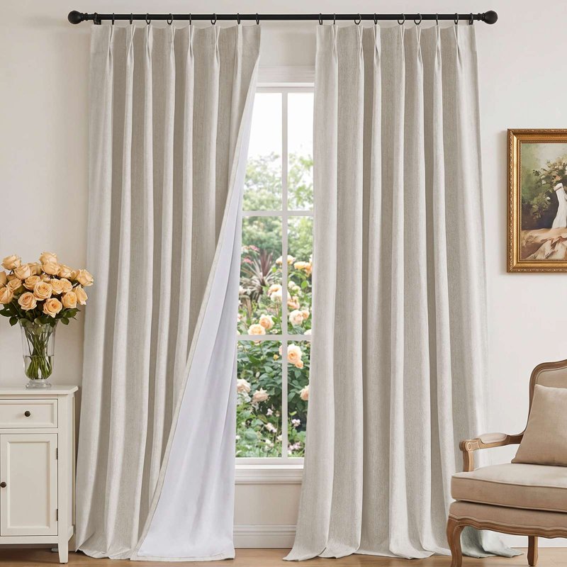 Blackout Curtain Set 2 Panels - Linen Blended Chenille Thermal Drapes for Bedroom and Living Room