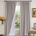 Blackout Curtain Set 2 Panels with Hooks - Thermal Linen Blend Drapes for Bedroom & Living Room