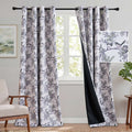 Blackout Floral Bird Curtain Panels - Thermal Grommet Window Drapes for Bedroom & Living Room, Sage/Black, 52 x 84 inches