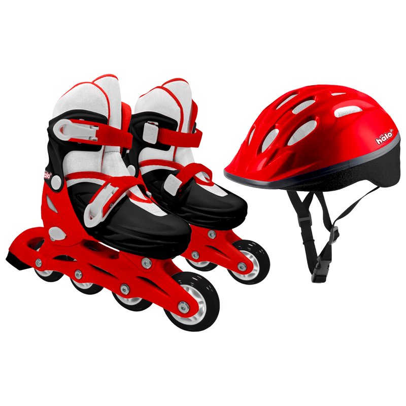 Adjustable Inline Skates and Helmet Set for Youth 12-2 - Red & Teal