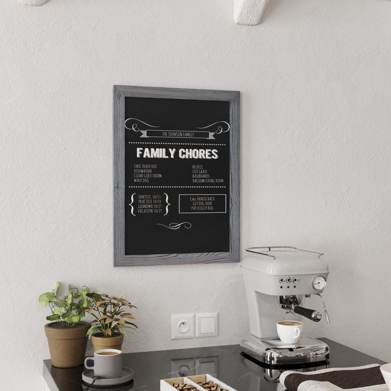 Magnetic Wall Chalkboard 18x24 Inches - Rustic Grey Frame for Kitchen & Events