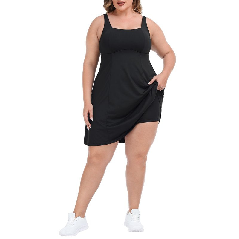 Plus Size Athletic Dress with Built-In Shorts and Shelf Bra