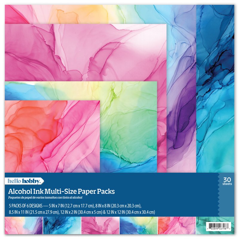 Alcohol Ink Craft Paper Pack - Multi-Size, 30 Sheets for Fluid Art & Scrapbooking