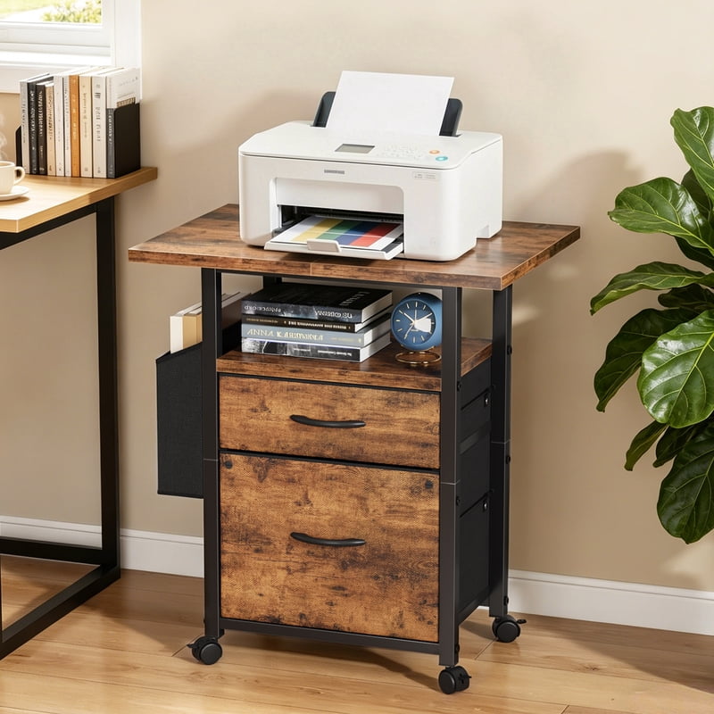 2-Drawer Rolling File Cabinet with Large 24 Inch Tabletop for Home Office