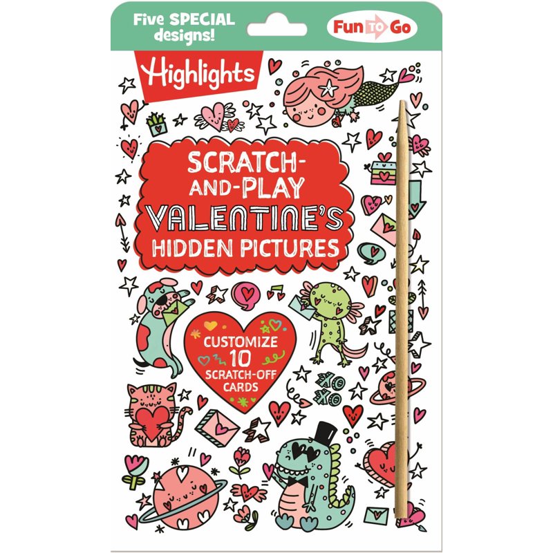 Valentine's Day Scratch-Off Cards Set with Hidden Pictures Puzzles for Kids Ages 6+