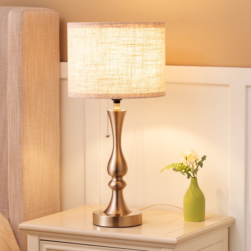 Modern Bedside Table Lamp with Linen Shade and Metal Base - Living Room & Bedroom Lighting
