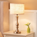 Modern Bedside Table Lamp with Linen Shade and Metal Base - Living Room & Bedroom Lighting