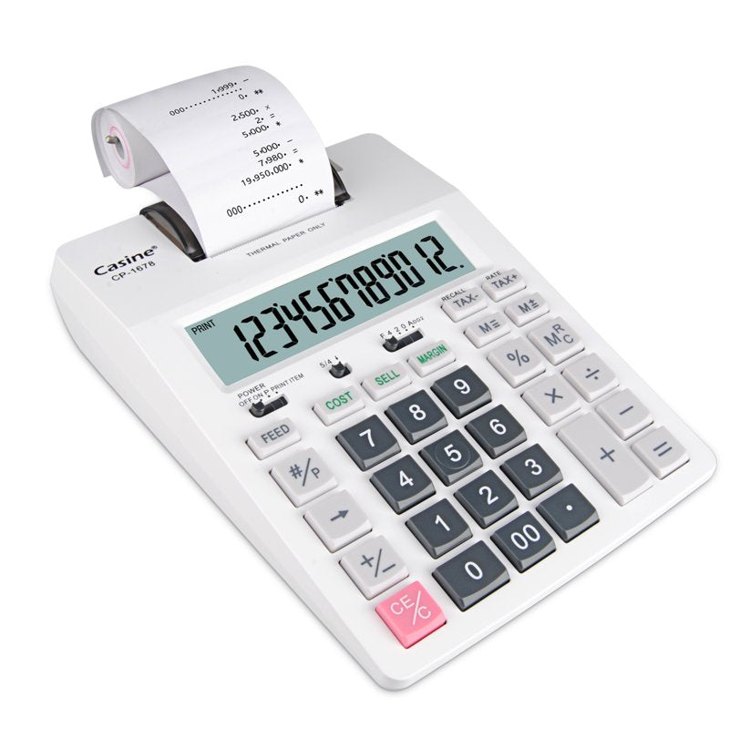 Thermal Printing Calculator with 12-Digit LCD, Fast 4 Lines/sec, Home & Office