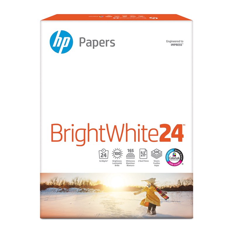 HP Bright White Inkjet Paper - 500 Sheets Letter Size, Smear-Resistant