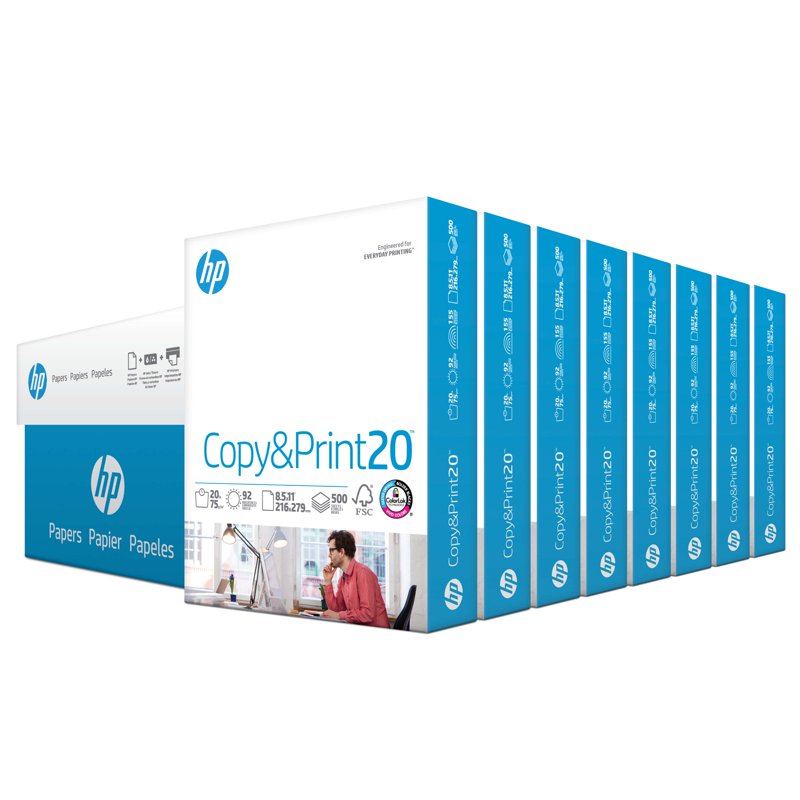 HP 20lb Printer Paper, 8.5x11 Inches, 8 Reams, 4,000 Sheets for Office & Home Use