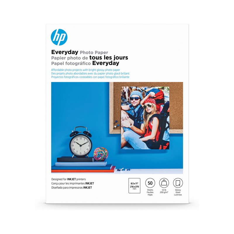 HP Everyday Semi-Gloss Photo Paper 8.5 x 11 Inch Letter Size - 50 Sheets