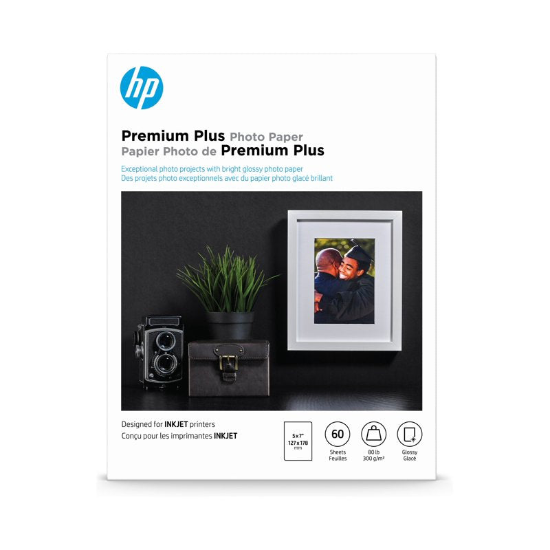 HP Premium Plus 5x7 Inch Glossy Photo Paper - 60 Sheets, Water-Resistant