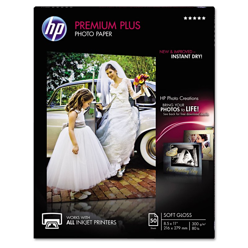 HP Premium Plus Photo Paper 8.5 x 11 Inch Soft Gloss 50 Sheets