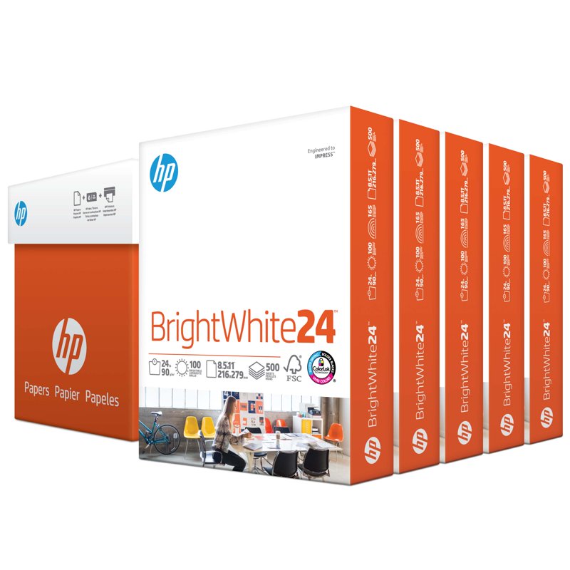 Bright White Printer Paper 24lb - 8.5x11 Sheets, Multiple Reams