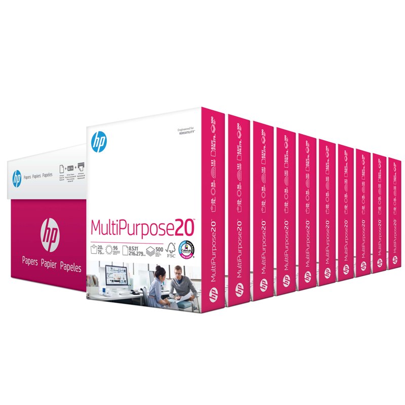 HP Multipurpose Printer Paper 8.5x11 20lb Bright White 10 Ream Case – 5000 Sheets