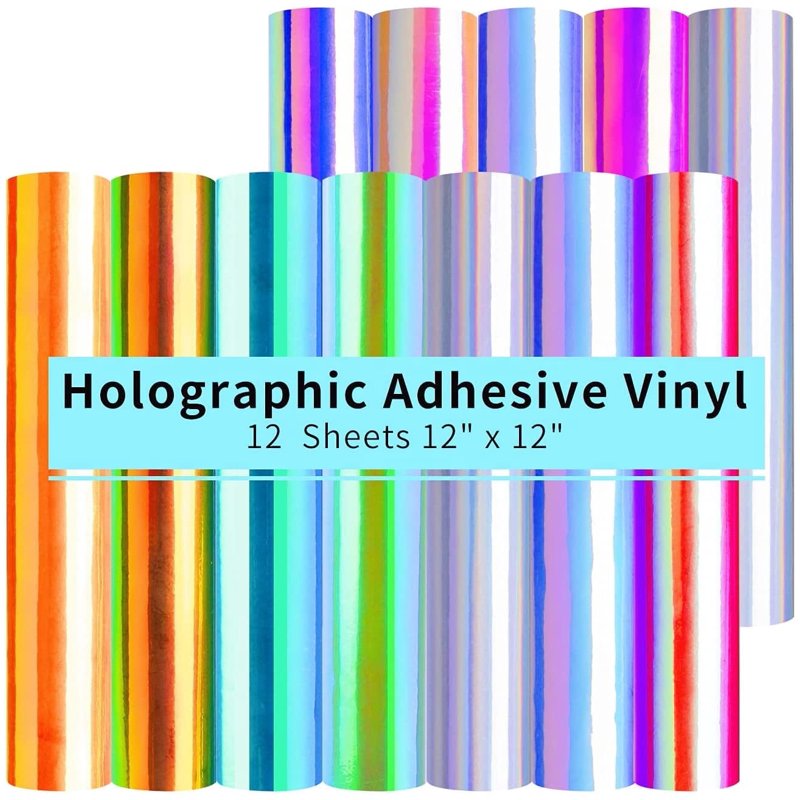 Holographic Vinyl Sheets 12x12 Inch Permanent Adhesive Craft Vinyl Bundle