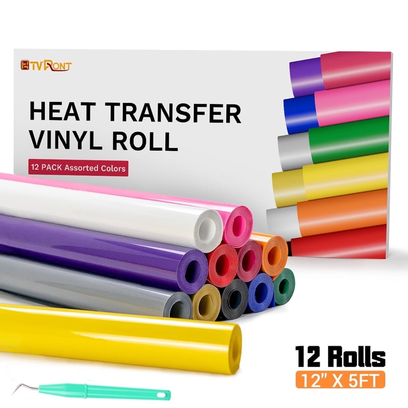 Heat Transfer Vinyl Bundle - 12 Rolls of Multicolor & Glitter HTV for T-Shirts & Crafts