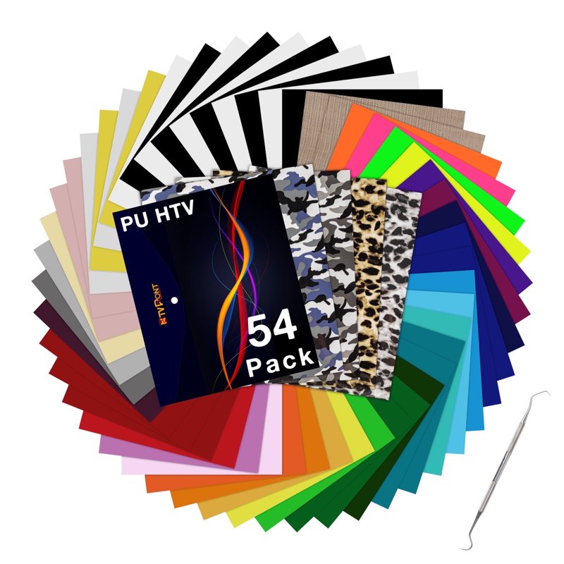 Heat Transfer Vinyl Sheets - Assorted Colors, 54 Pack, 12x10 Inches
