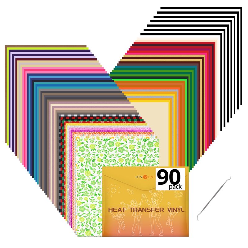 Heat Transfer Vinyl Bundle for T-Shirts - 90 Sheets 12x10 Inch Glitter HTV