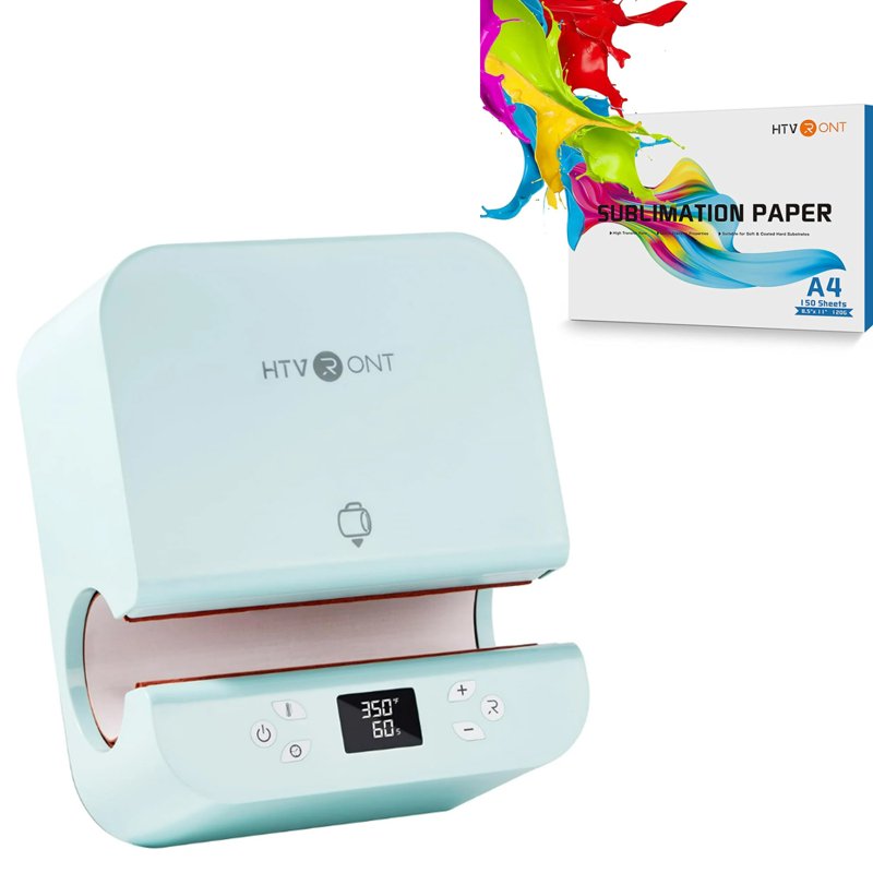 Auto Mug Tumbler Heat Press Machine with 150 Sheets Sublimation Paper Bundle for DIY Cups
