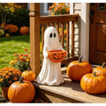 Halloween Ghost Candy Bowl Statue - 13.7 Inch Resin Ghost Figurine for Indoor & Outdoor Halloween Decor