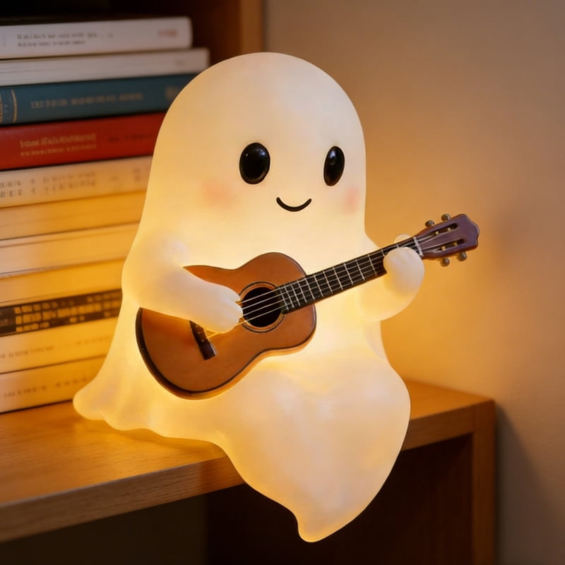 Halloween Ghost Night Light - Cute Ghost Playing Guitar Lamp (3D Variation)