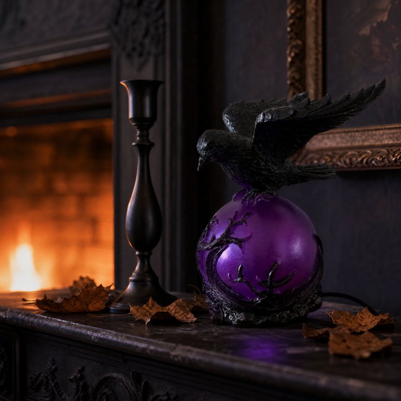 Gothic Crow LED Light Sculpture Desk Lamp Halloween Bedroom Decor