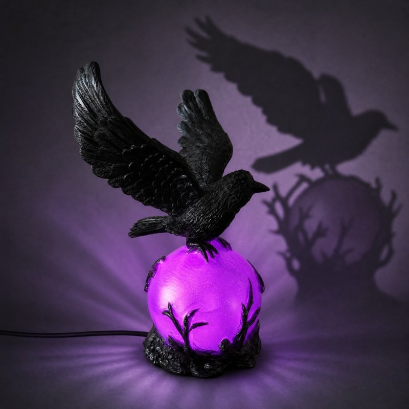 Gothic Crow LED Light Sculpture - Halloween Desk & Bedside Lamp Decor