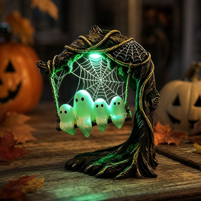 Halloween Glowing Ghost Ornament with Swinging Shadow for Outdoor Decor