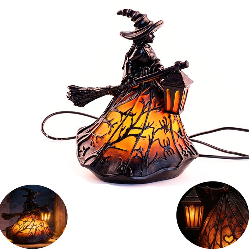 Halloween Witch Lamp Spooky Gothic Night Light Decorative Table Lamp